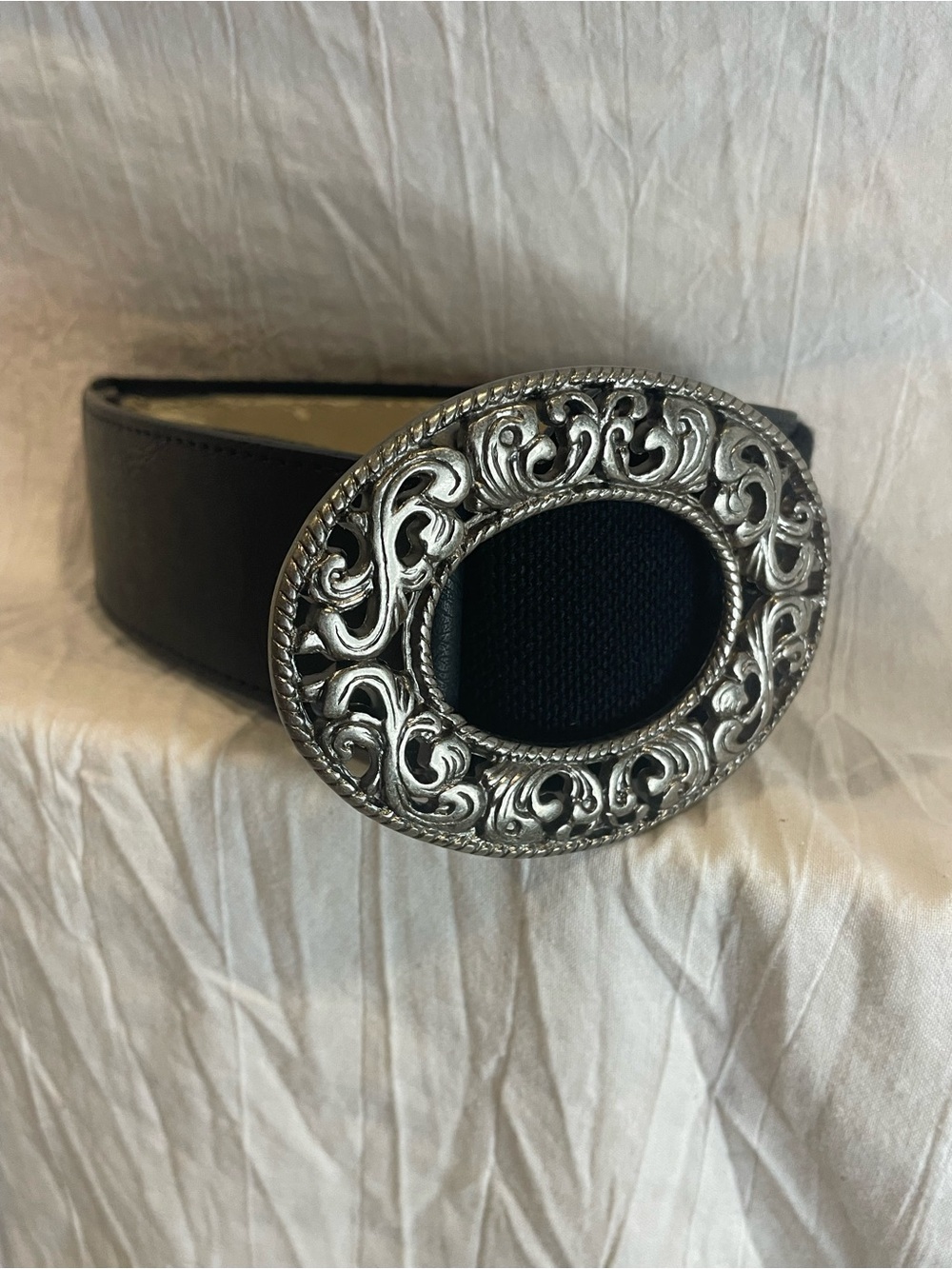 Black Wide Stretch Belt Silver Western Filigree Buckle S/M Boho Cowgirl